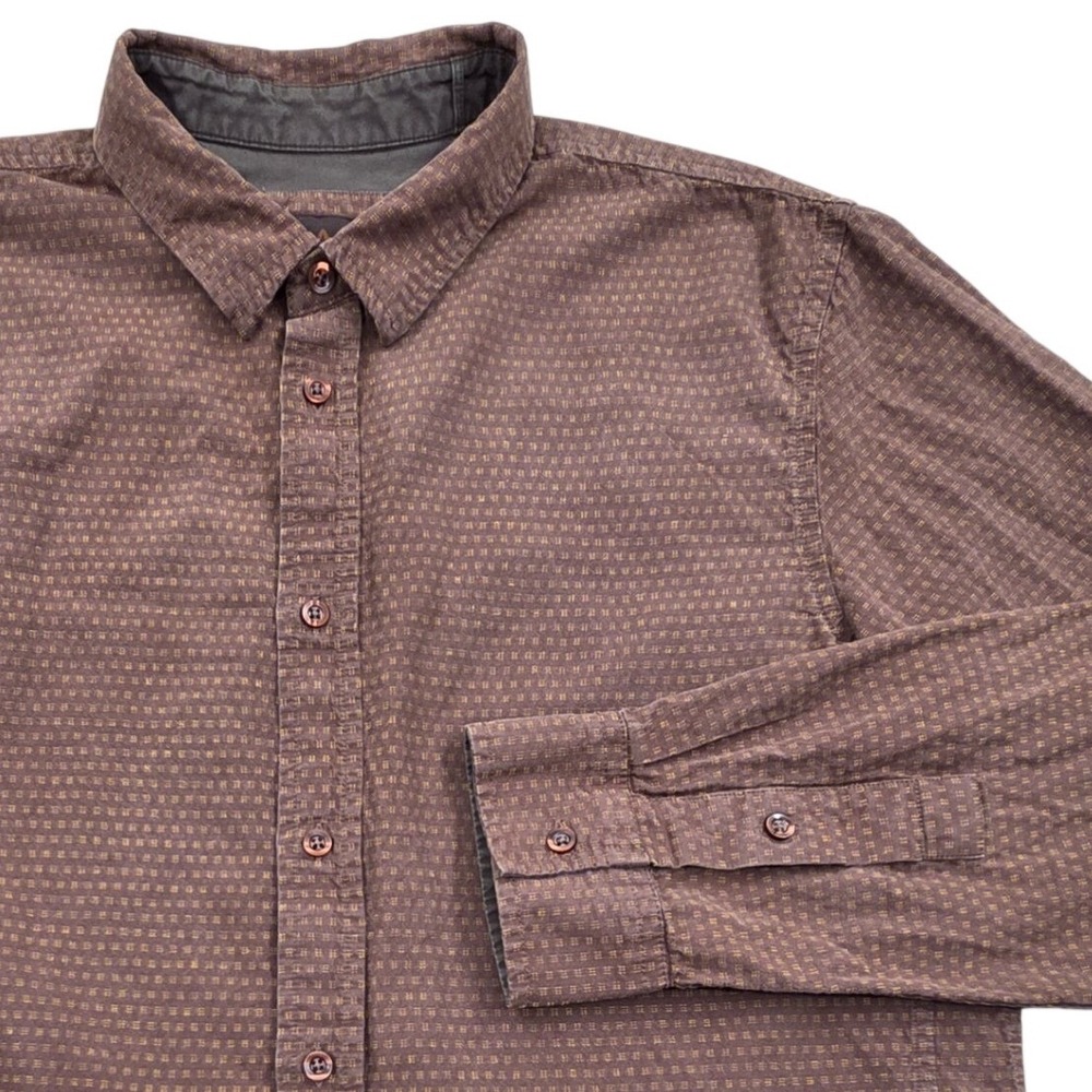 prAna Graden Long Sleeve Shirt Mens Large‎ Brown Organic Cotton Dobby